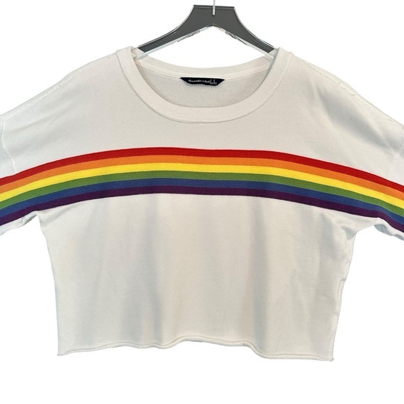 Abercrombie & Fitch Retro Vibe Y2K Cropped Rainbow Terry Sweatshirt Size‎ L - Picture 3 of 11